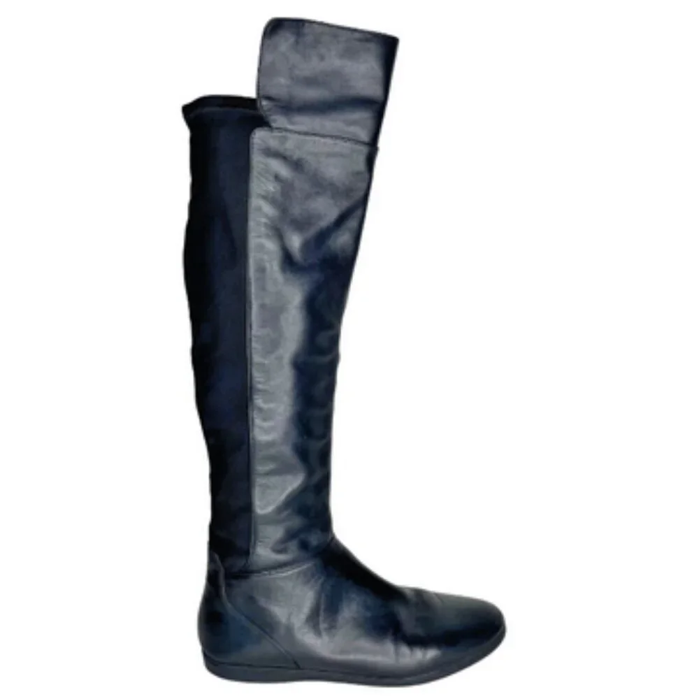 Nine West Cybercore Black Leather Flat Over The Knee Boots Size 7